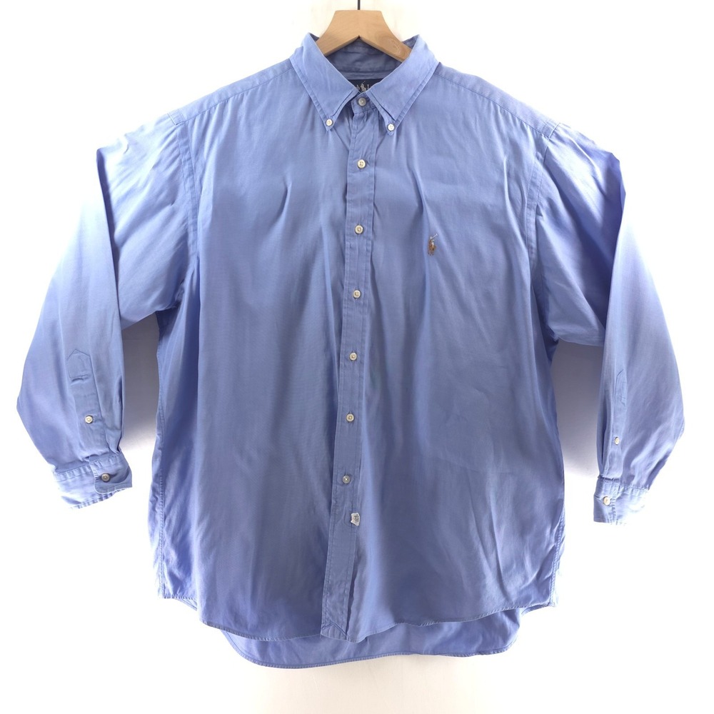 Ralph Lauren Mens Button Down Shirt Yarmouth 17.5 34 Blue Pinpoint Oxford Cotton